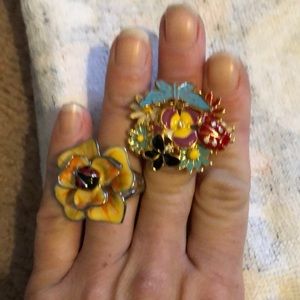 Enamel ladybug flower rings